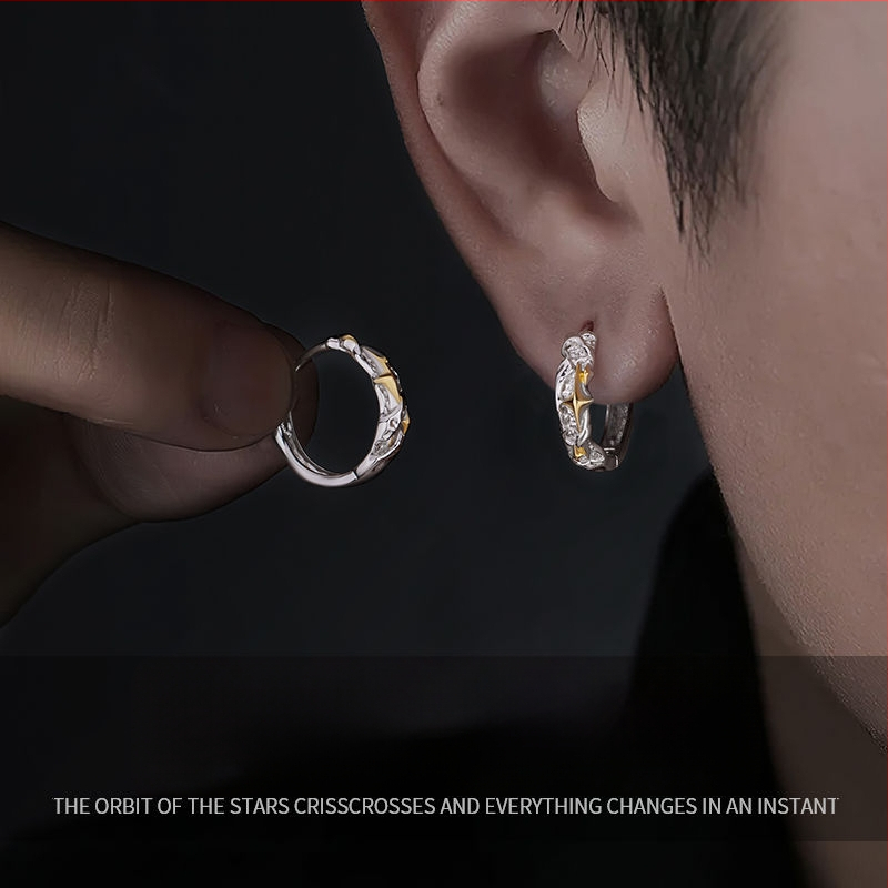 S925-ös sterling ezüst egyedi csillag fülbevaló férfiaknak, különleges, trendi és sokoldalú ékszer, minimalist stílus, ajándék