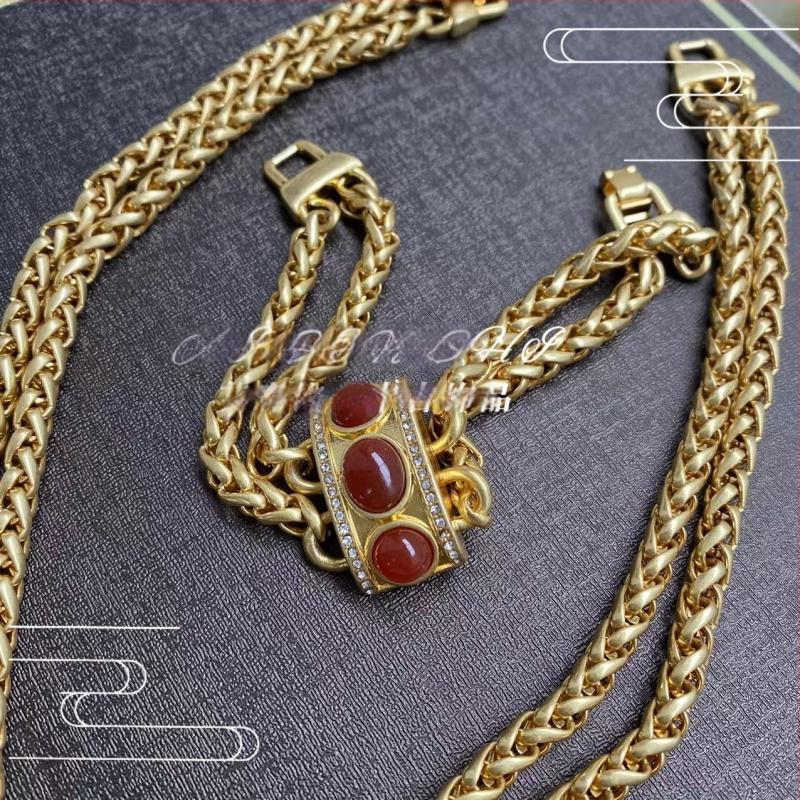 Set ogrlice i narukvice s dvostrukom lancem, retro stil, s ugrađenim kamenjem