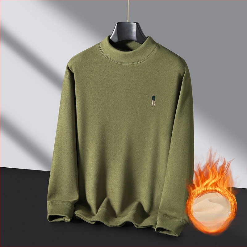 Férfi téli fleece-betétes pulóver kerek nyakkal, meleg, kényelmes, lazán szabott