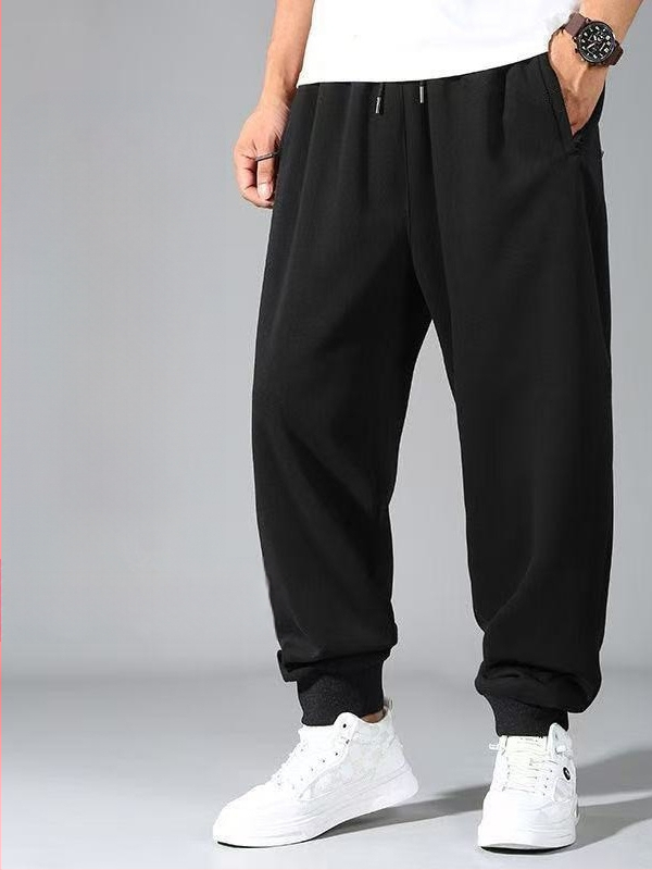 Férfiaknak nagy méretű, könnyű jogger nadrág, egyszínű, rugalmas, minimalist, mindennapi sportos hosszú nadrág