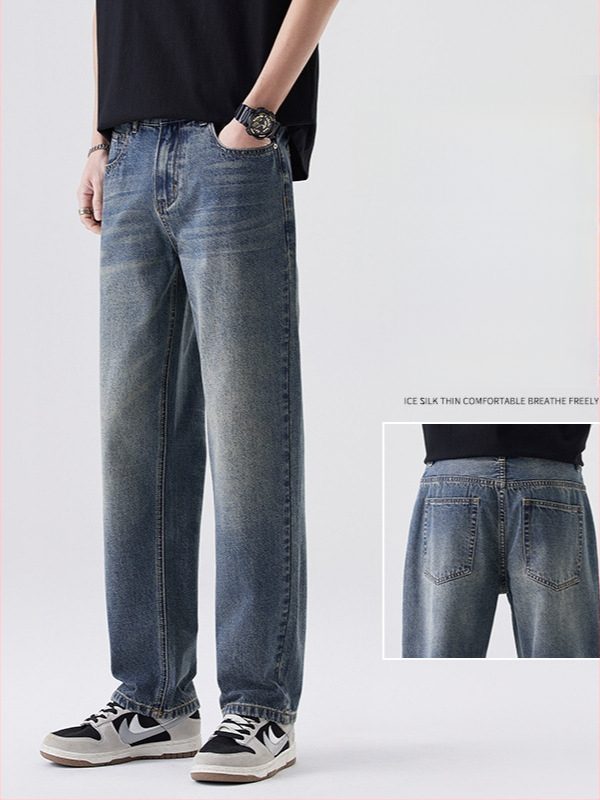 Férfi cropped szabású denim farmer, egyenes fazon, retro utcai stílus