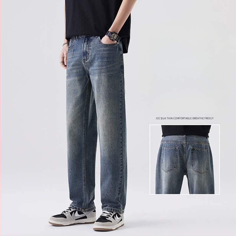 Férfi cropped szabású denim farmer, egyenes fazon, retro utcai stílus
