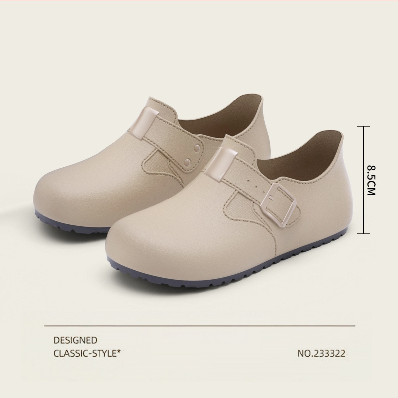 Női esőcsizmák Birkenstock-stílusban, slip-on, kerek orr, retro kényelmes esőcipők