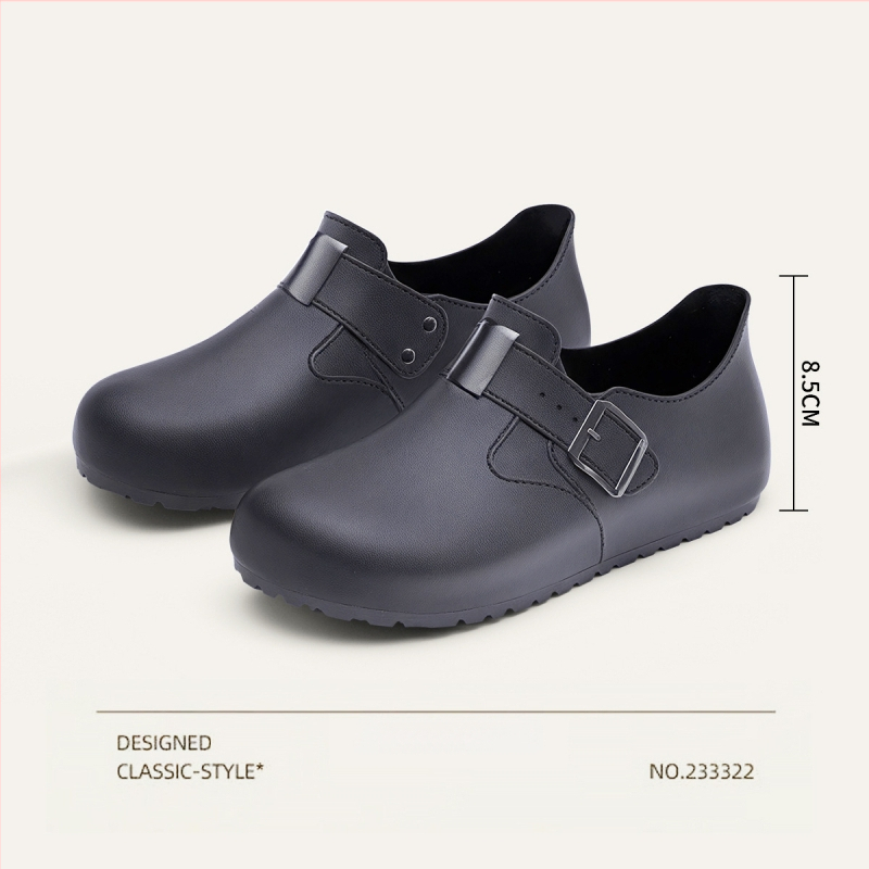 Női esőcsizmák Birkenstock-stílusban, slip-on, kerek orr, retro kényelmes esőcipők