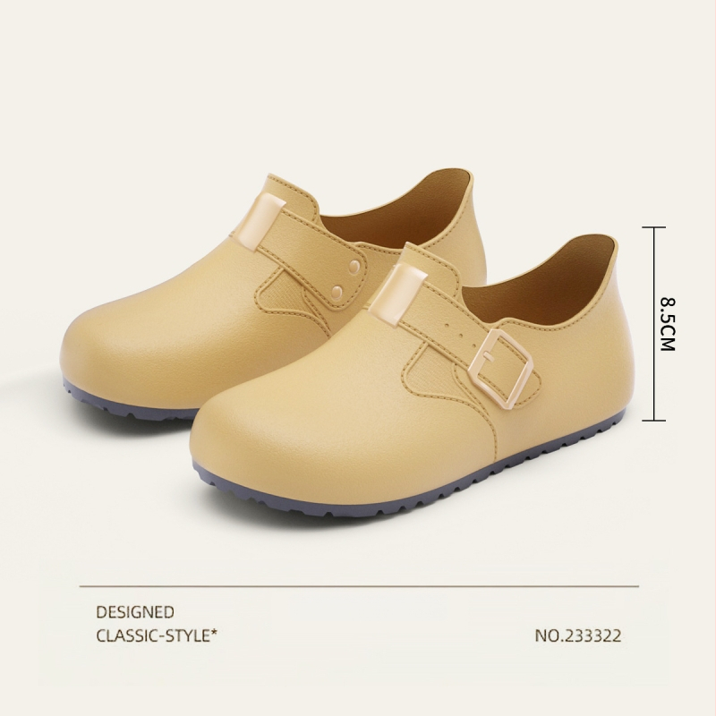 Női esőcsizmák Birkenstock-stílusban, slip-on, kerek orr, retro kényelmes esőcipők