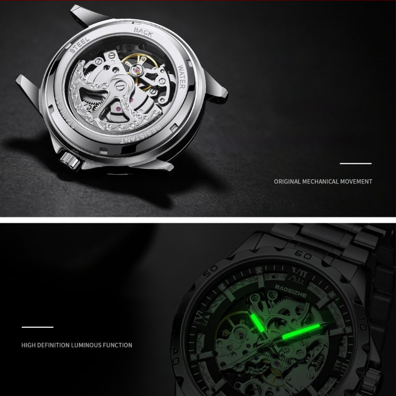 Férfi automata mechanikus Tourbillon karóra, vízálló 30 m, csontváz dizájn, rozsdamentes acél szíj, 42 mm átmérő