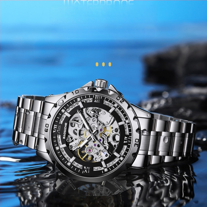 Férfi automata mechanikus Tourbillon karóra, vízálló 30 m, csontváz dizájn, rozsdamentes acél szíj, 42 mm átmérő