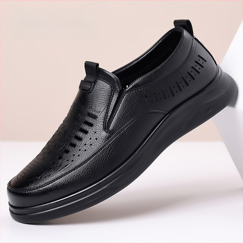 Sandale casual din piele, cu decupaje perforate, mărime extralargă, slip-on, talpă moale