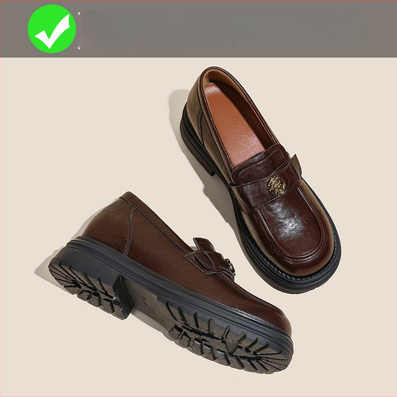 Camellia vastag talpú slip-on loafers nőknek, tavasz 2025, rejtett magasság-növelés, retro brit stílus, kicsi méret, műbőr