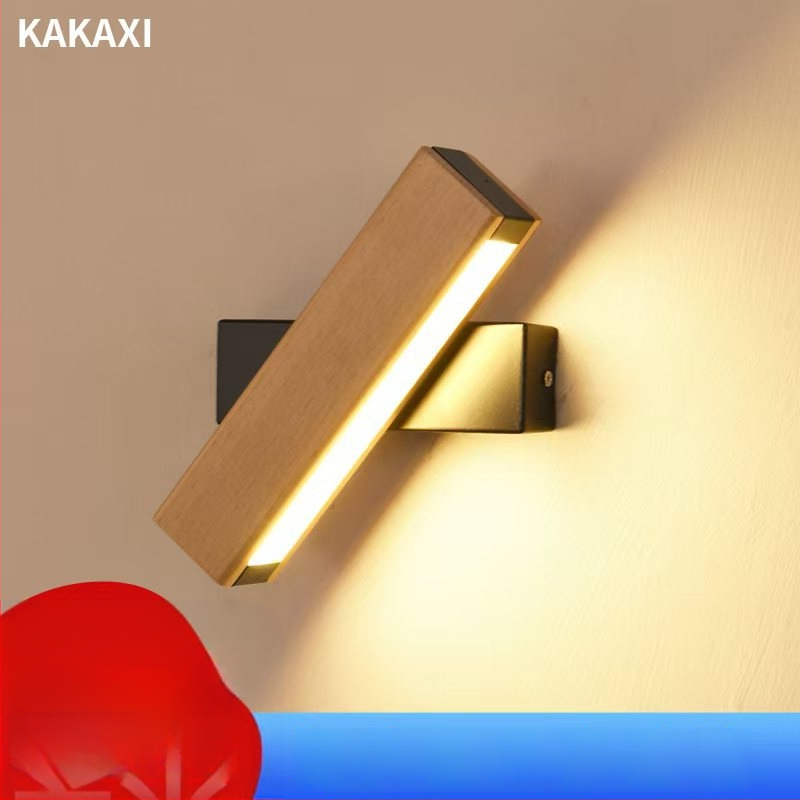 LED zidna lampa od masivnog drveta, moderni minimalistički dizajn, 360° rotirajuća lampa za čitanje uz krevet, za spavaću sobu i hodnik