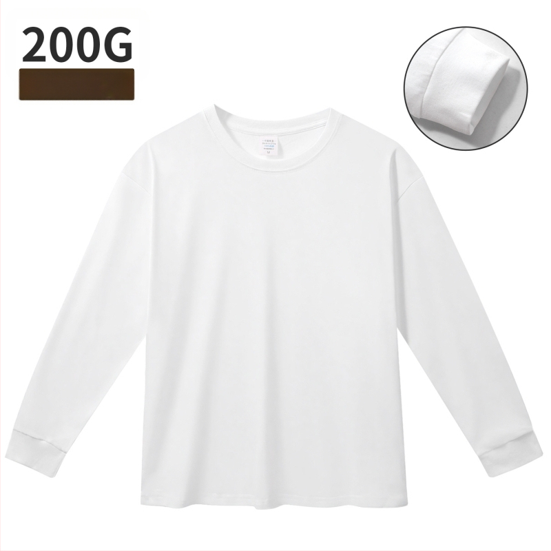 200g Majica s dugim rukavima za muškarce i žene, rubne manžetama, labav kroj, 100% pamuk, okrugli izrez, baza sloj za proljeće, jesen i zimu