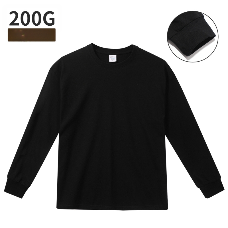 200g Majica s dugim rukavima za muškarce i žene, rubne manžetama, labav kroj, 100% pamuk, okrugli izrez, baza sloj za proljeće, jesen i zimu