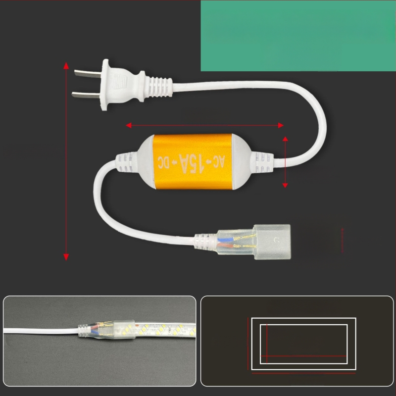 220V-os kétpin LED-szalag csatlakozó, nagy teljesítményű meghajtóval és egyenirányítóval, vezetékes csatlakozóval, 100 m