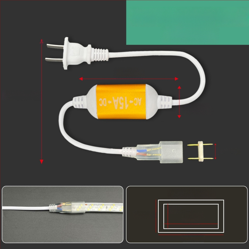 220V-os kétpin LED-szalag csatlakozó, nagy teljesítményű meghajtóval és egyenirányítóval, vezetékes csatlakozóval, 100 m