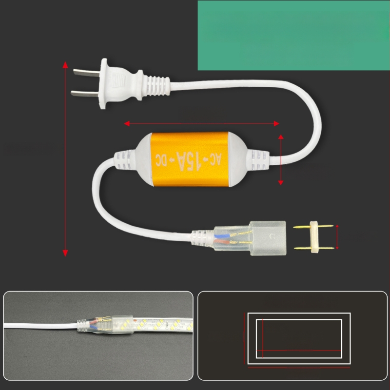220V-os kétpin LED-szalag csatlakozó, nagy teljesítményű meghajtóval és egyenirányítóval, vezetékes csatlakozóval, 100 m