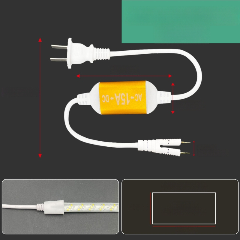 220V-os kétpin LED-szalag csatlakozó, nagy teljesítményű meghajtóval és egyenirányítóval, vezetékes csatlakozóval, 100 m