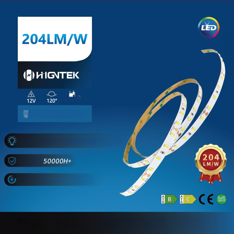 Fleksibilna LED traka 2835, 12V, visoka svjetlosna učinkovitost 204 lm/W, samoljepljiva dekorativna linearna LED traka
