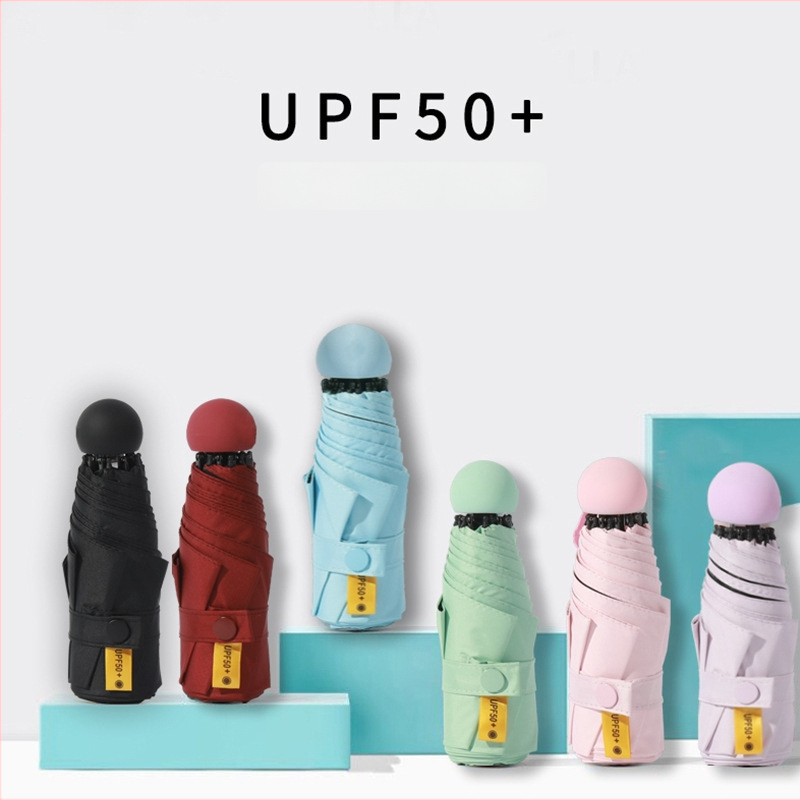 Umbrelă cu cinci segmente, cu protecție UV neagră, pentru soare și ploaie, design capsulă compact, pentru studente