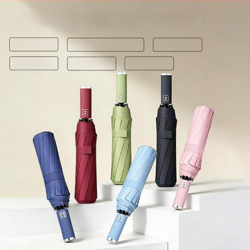 Umbrelă pentru soare și ploaie cu acoperire UV neagră, complet automată, pliabilă în trei, logo personalizat, unisex