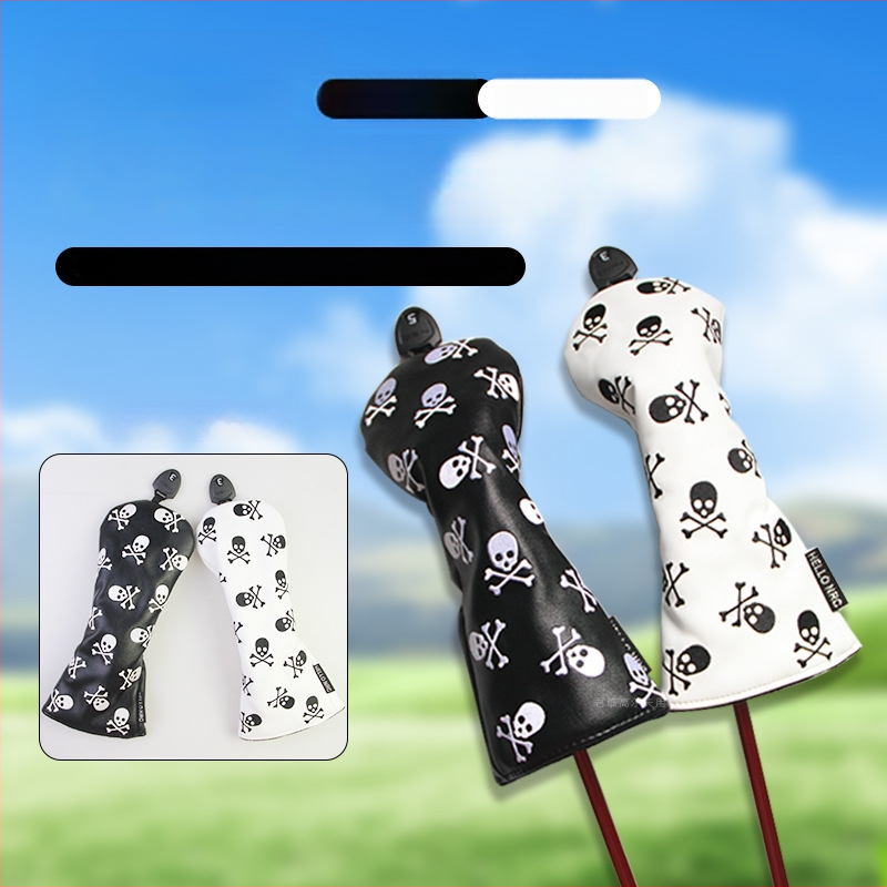 Kryt na golfovú palicu z dreva so vzorom lebky, otočná číselná doska, elastický pás, pre 1/3/5/UT, ochranný kryt, dve farby.