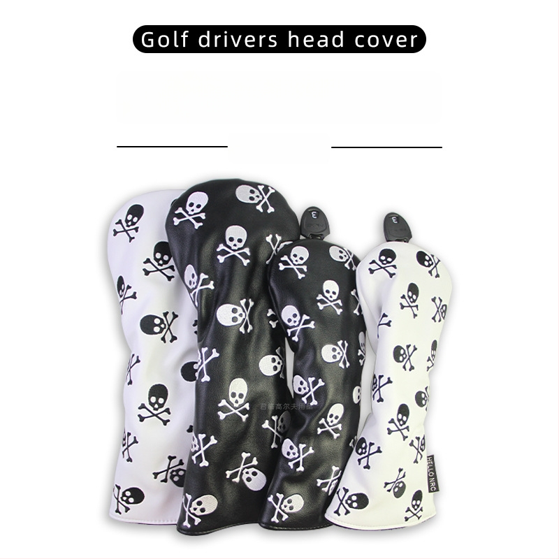 Kryt na golfovú palicu z dreva so vzorom lebky, otočná číselná doska, elastický pás, pre 1/3/5/UT, ochranný kryt, dve farby.