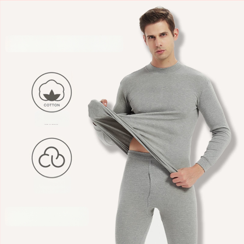 Unisex σετ θερμικού ιματισμού από 100% βαμβάκι, λεπτή πλέξη, στρογγυλός λαιμός, μακρυμάνικη μπλούζα και παντελόνια