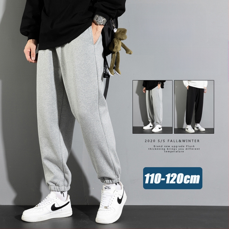 Férfi hosszú edzőnadrág fleece-béléssel, hosszított méret 190 cm-hez, őszi-téli, 65% pamut, magas derék, egyenes szár, mandzsetta, Plusz méret
