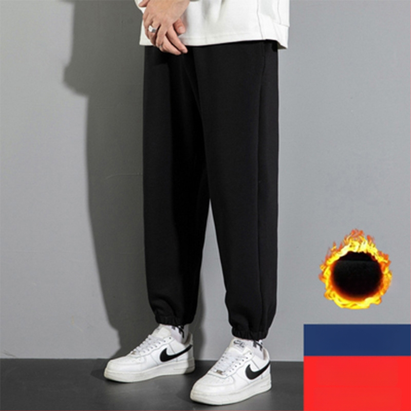 Férfi hosszú edzőnadrág fleece-béléssel, hosszított méret 190 cm-hez, őszi-téli, 65% pamut, magas derék, egyenes szár, mandzsetta, Plusz méret