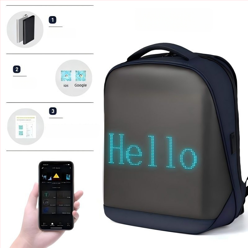 Kawichi ruksak s LED zaslonom, vodootporan, kapacitet do 20 L, za 14-inčni laptop, gradski stil, unisex