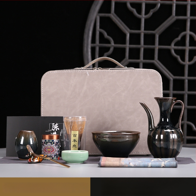 Set japonez Jianzhan pentru matcha, cu perie din bambus și boluri pentru ceremonia ceaiului