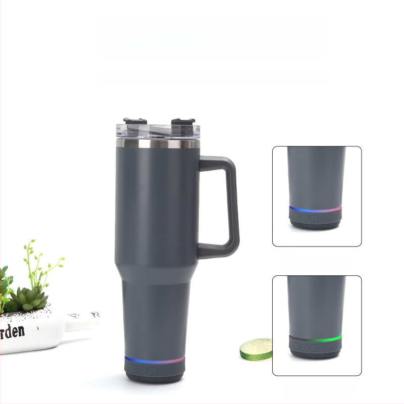 Pahar termos din oțel inoxidabil cu pereți dubli, 40oz, difuzor Bluetooth, pentru mașină, portabil