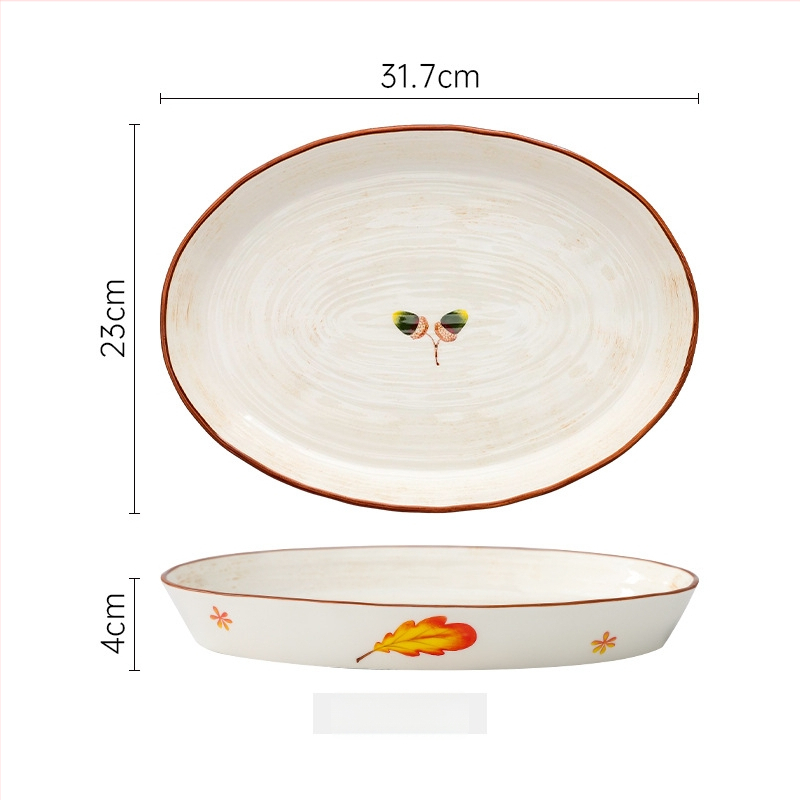 Set ceramic pentru masă cu farfurii și boluri, pictură manuală, porțelan, stil japonez