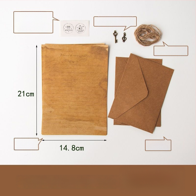 Set retro de plicuri și hârtie pentru scris, cu 5 coli de scrisoare și 5 coli de hârtie de scris