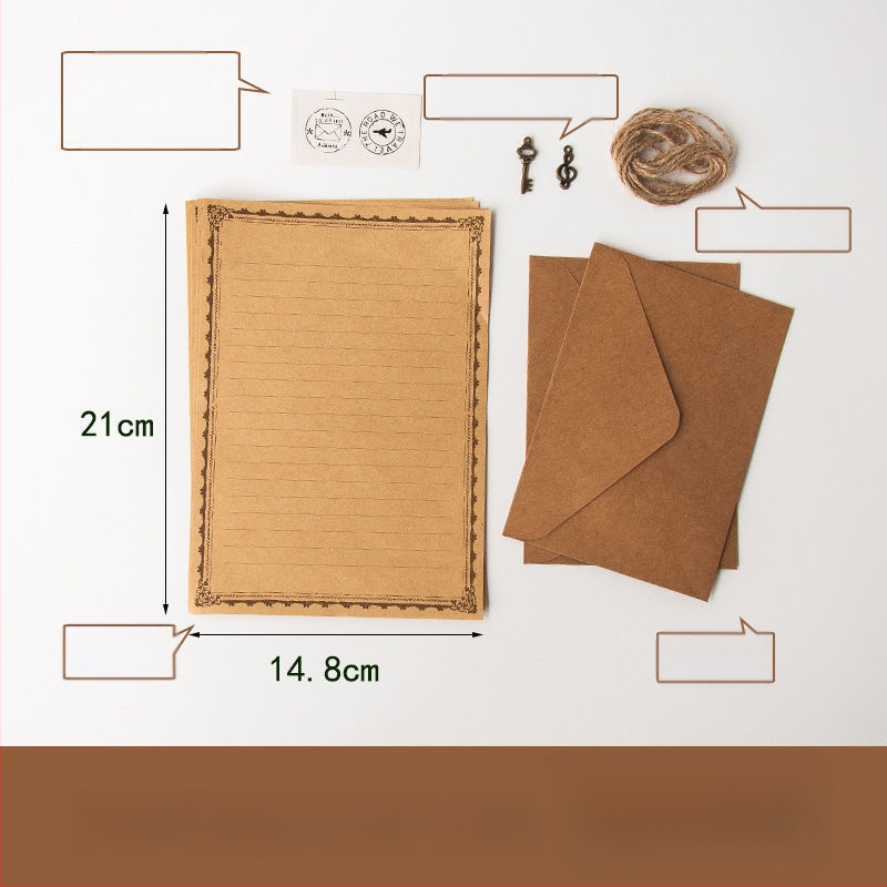 Set retro de plicuri și hârtie pentru scris, cu 5 coli de scrisoare și 5 coli de hârtie de scris