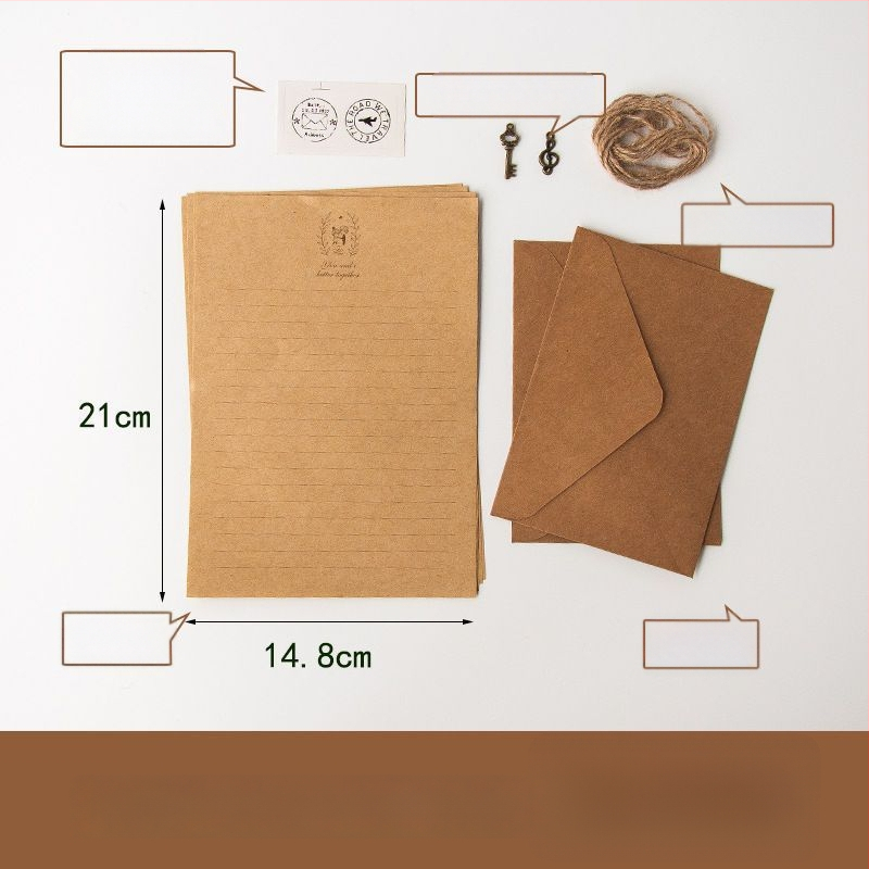 Set retro de plicuri și hârtie pentru scris, cu 5 coli de scrisoare și 5 coli de hârtie de scris