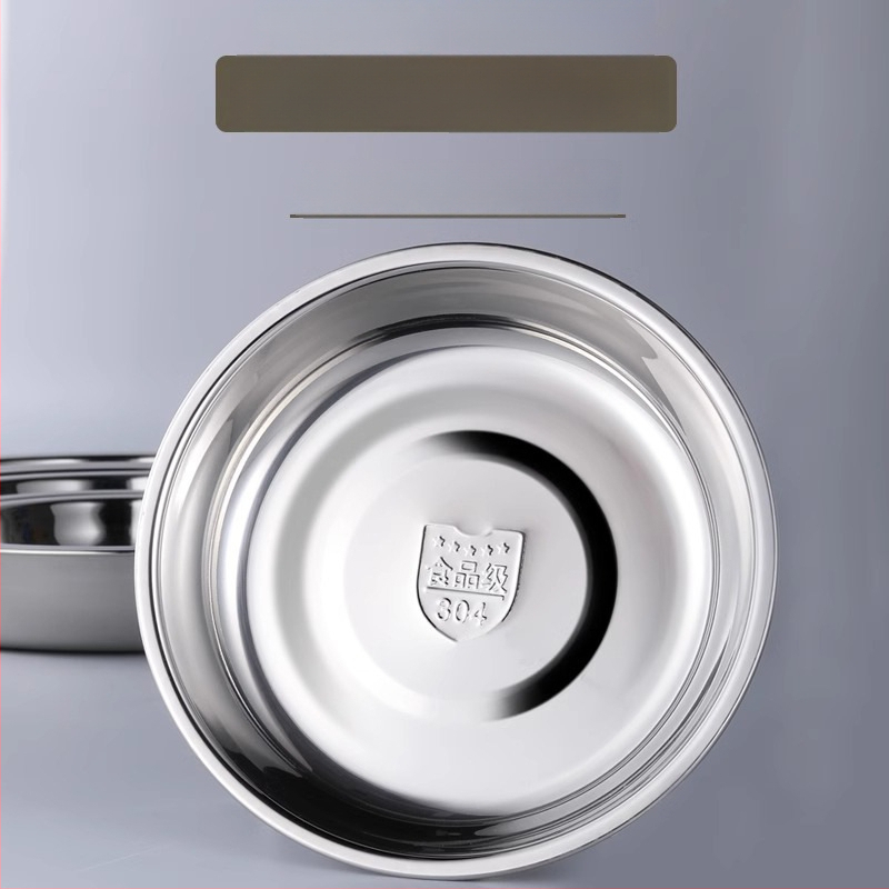 Farfurie rotundă din oțel inoxidabil 304, plată și ușor adâncă, de calitate alimentară, farfurie pentru salată și grătar