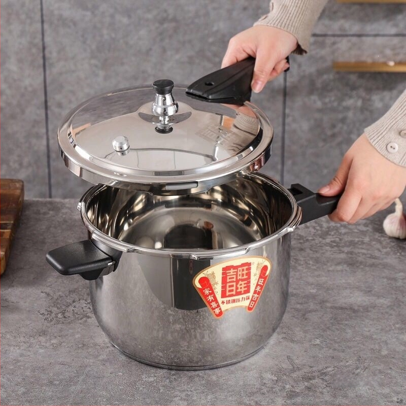 Oală sub presiune din oțel inoxidabil 304, capacitate mare pentru uz casnic, universal pentru aragazuri cu gaz și plite cu inducție, protecție la explozie, cu nucleu din aluminiu gros