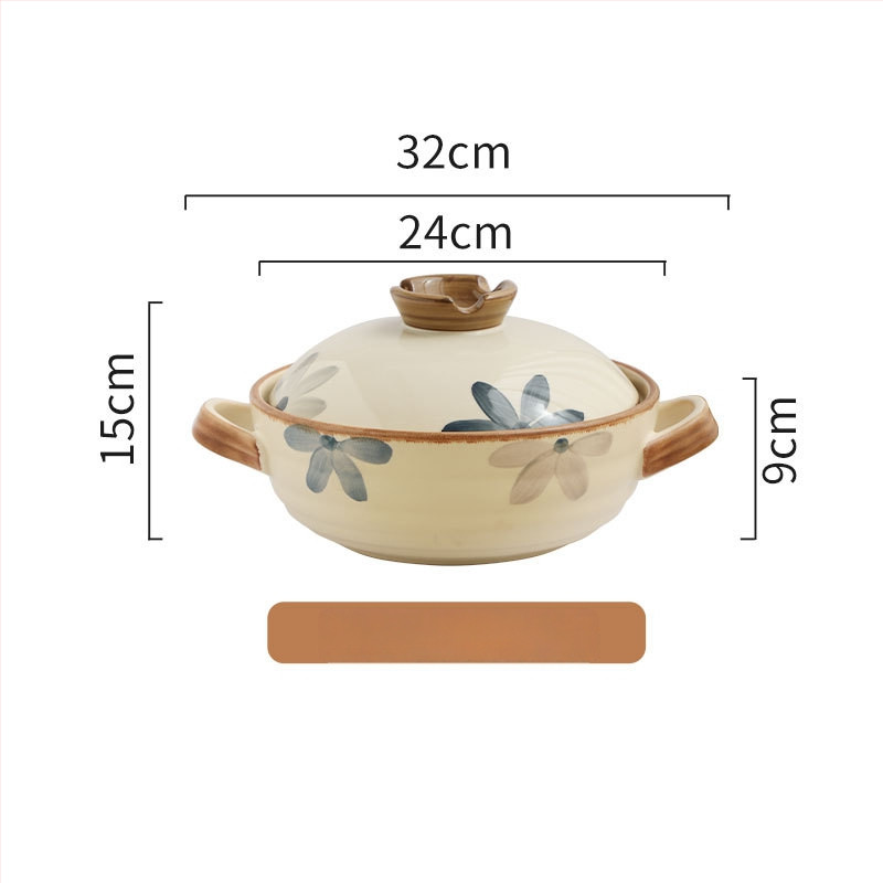Oală de lut albastru închis cu capac, 2.1–3 L, compatibilă cu aragaz pe gaz, vas ceramic pentru supe și tocănițe, stil japonez