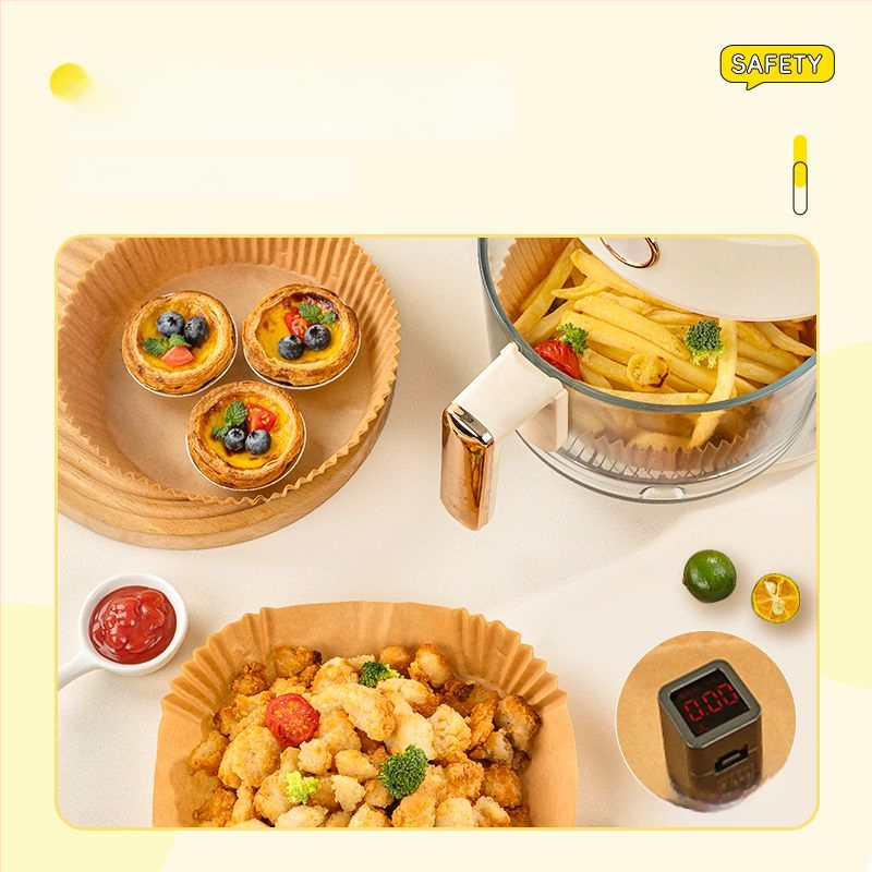 Tavă rotundă din hârtie pentru air fryer, hârtie de copt rezistentă la temperaturi înalte, absorbantă de ulei, cu acoperire din silicon