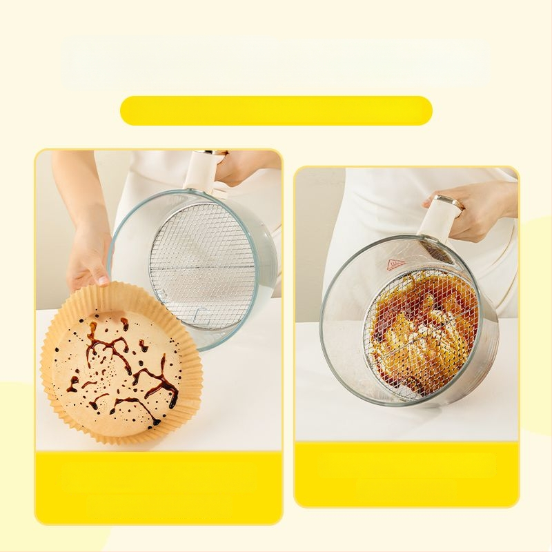 Tavă rotundă din hârtie pentru air fryer, hârtie de copt rezistentă la temperaturi înalte, absorbantă de ulei, cu acoperire din silicon