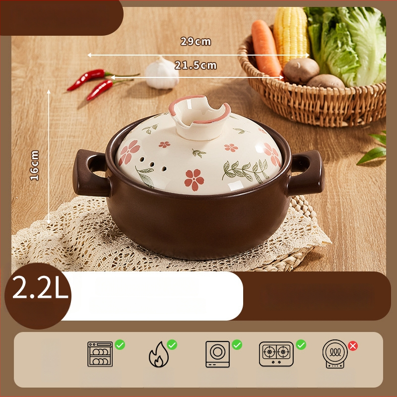 Oală ceramică pentru aragaz, 2,5 L, rezistentă la temperaturi înalte, oală de supă cu capac ceramic
