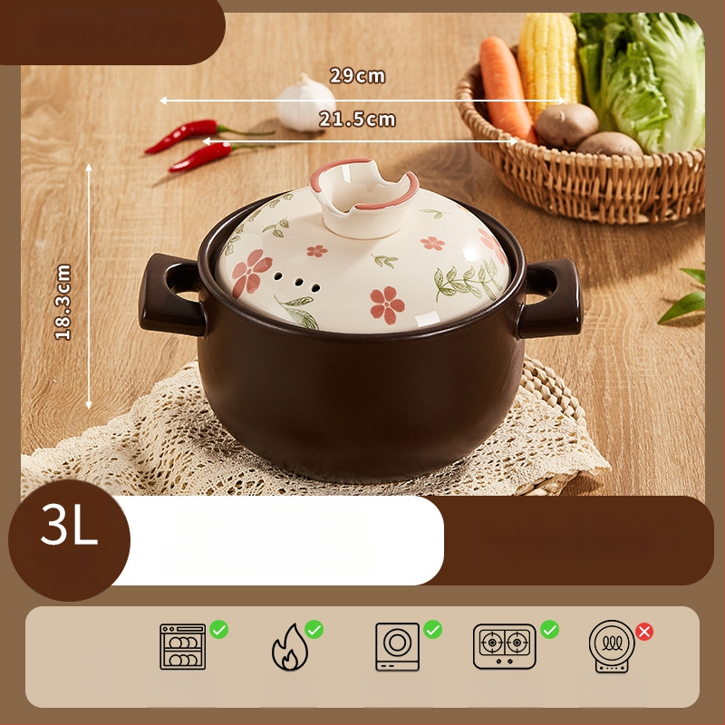 Oală ceramică pentru aragaz, 2,5 L, rezistentă la temperaturi înalte, oală de supă cu capac ceramic