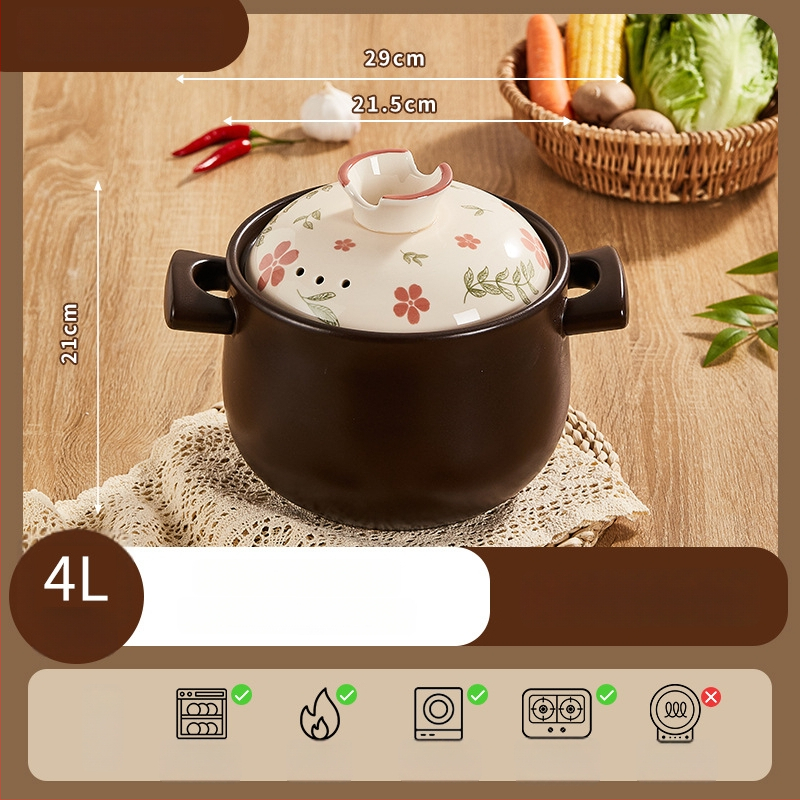 Oală ceramică pentru aragaz, 2,5 L, rezistentă la temperaturi înalte, oală de supă cu capac ceramic