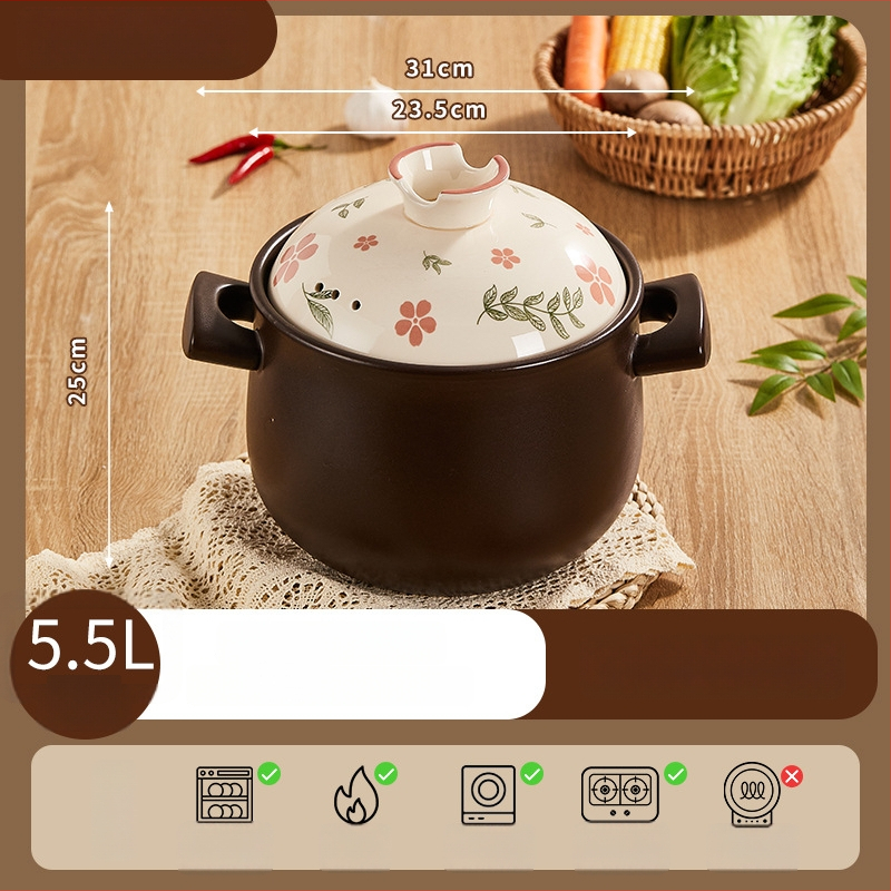 Oală ceramică pentru aragaz, 2,5 L, rezistentă la temperaturi înalte, oală de supă cu capac ceramic