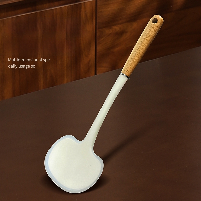 Spatulă de silicon cu mâner din lemn – mică, rezistentă la temperatură, antiaderentă