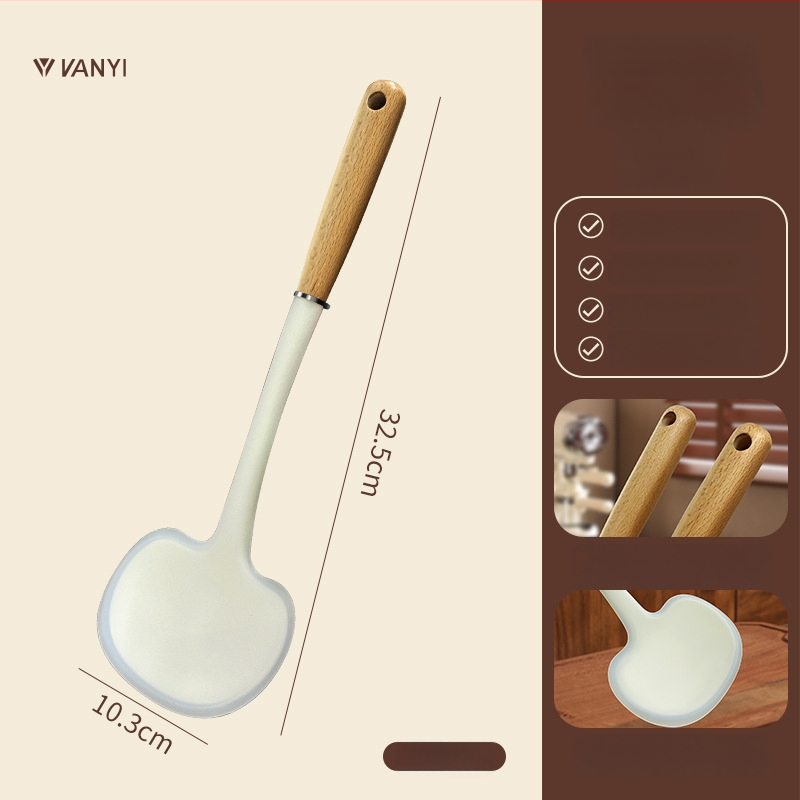 Spatulă de silicon cu mâner din lemn – mică, rezistentă la temperatură, antiaderentă
