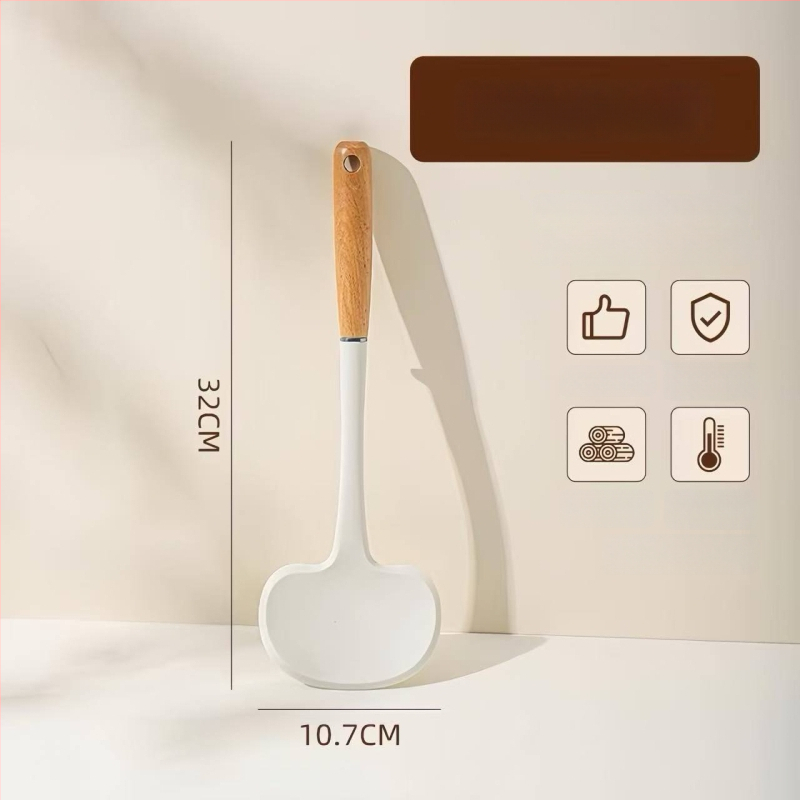 Spatulă de silicon cu mâner din lemn – mică, rezistentă la temperatură, antiaderentă