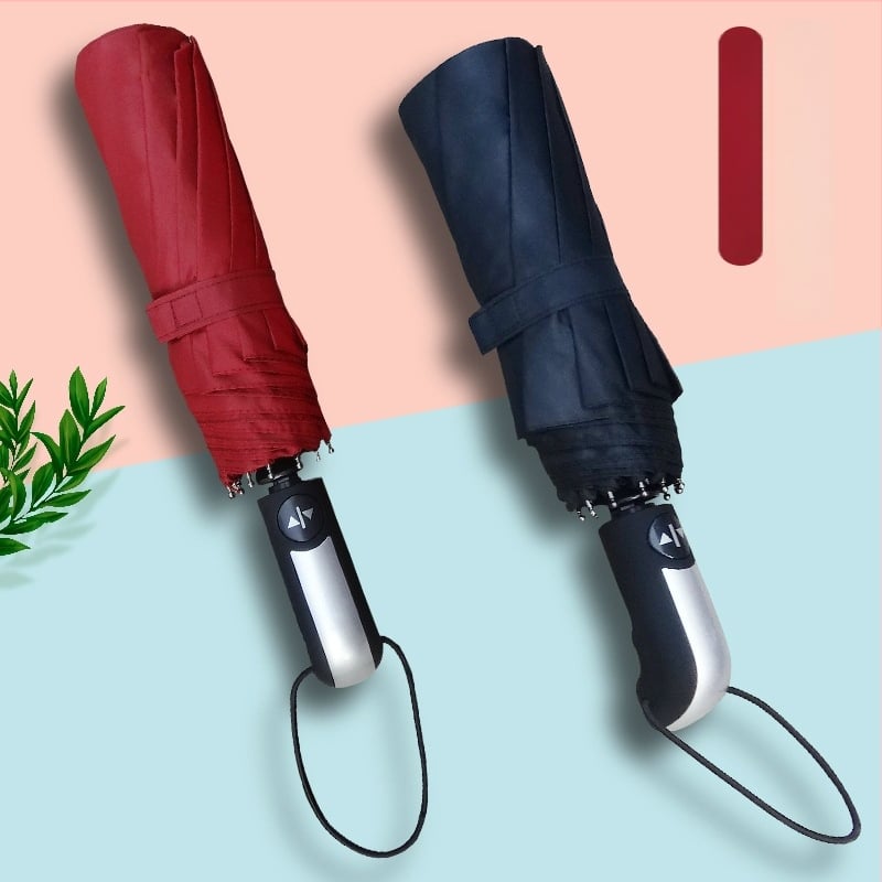 Sklopiva sunčana kišobran s deset rebara, crni vinilni materijal, UV zaštita, otporan na vjetar i kišu, unisex