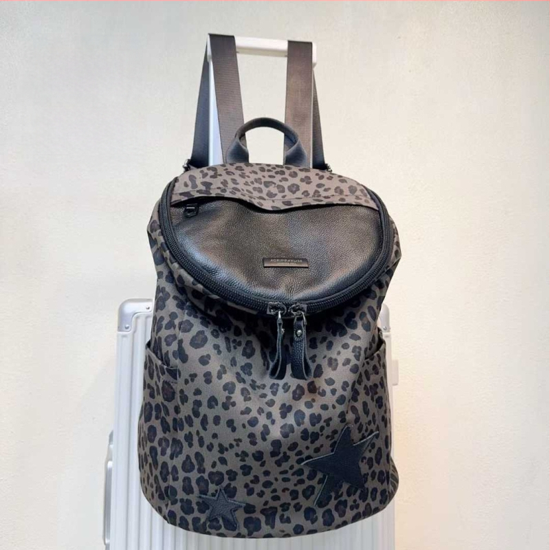 Ženski platneni ruksak s leopard printom, bucket stil, velika kapaciteta za putovanja