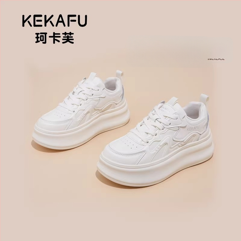 Kokafu Női fehér magasságot növelő sneakers, vastag talppal, mindennapi sportcipő, 2026-os modell